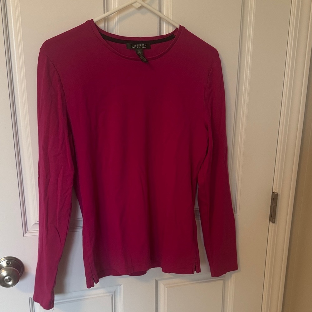 Lauren Ralph Lauren Long-Sleeve Crewneck Top - Fuchsia